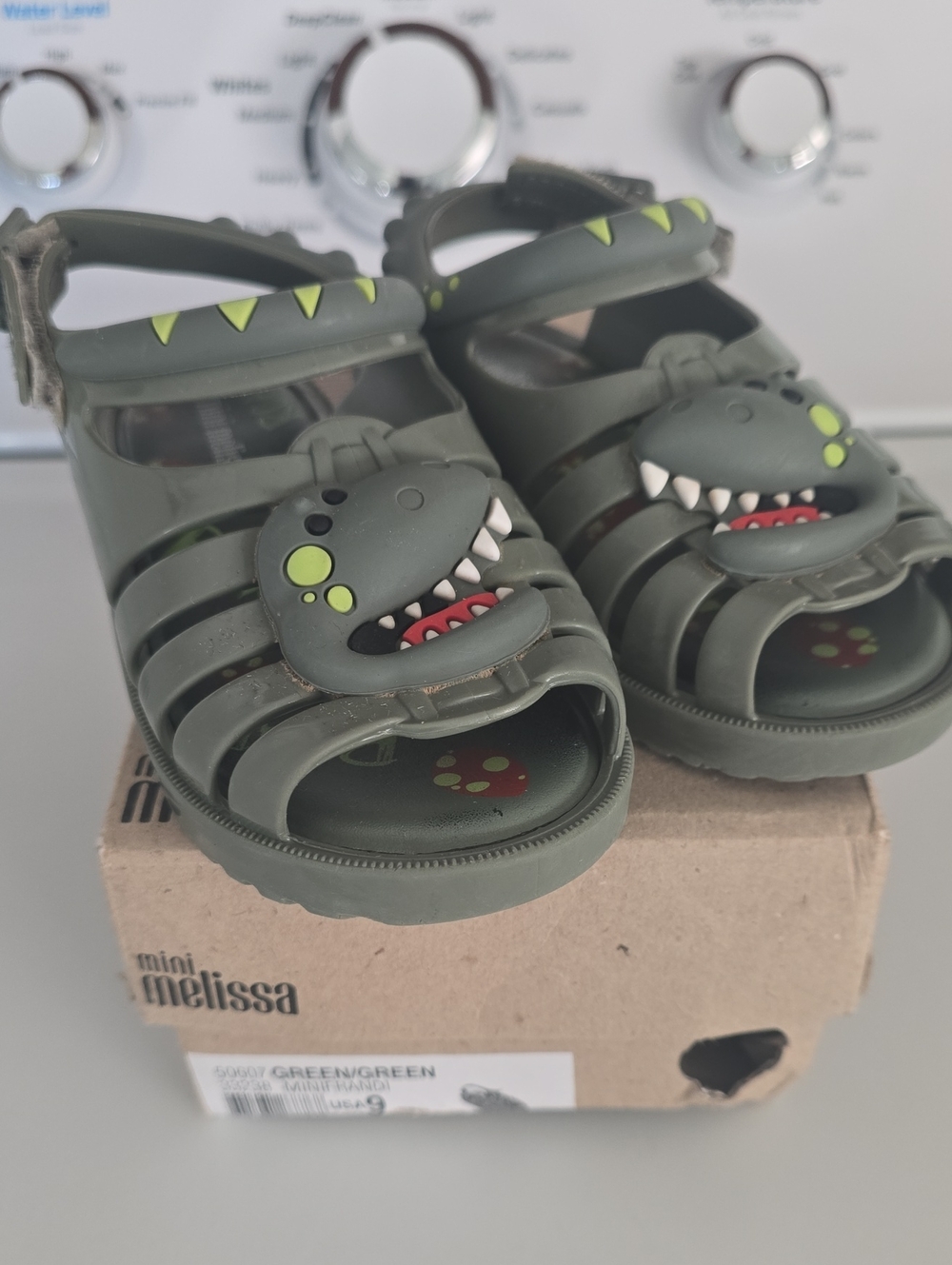 Mini Melissa Olive Green Dino Jelly Sandals